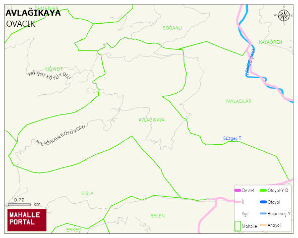 AVLAĞIKAYA Köyü Haritası | Yükselti ve Doğa Özellikleri