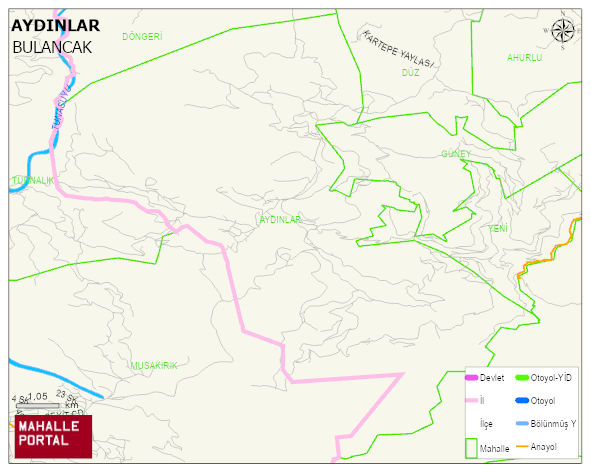 AYDINDERE BELDESİ AYDINLAR Mahallesi Haritası | Dağlar, Ovalar ve Akarsu Bilgileri