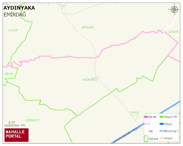 AYDINYAKA Köyü Haritası | Dağlar, Ovalar ve Akarsu Bilgileri