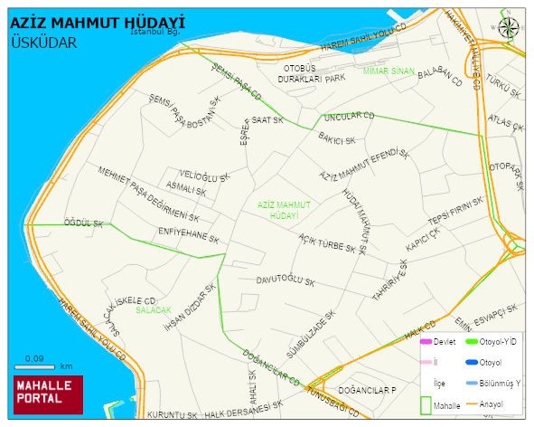 AZİZ MAHMUT HÜDAYİ Mahallesi Haritası | Dağlar, Ovalar ve Akarsu Bilgileri
