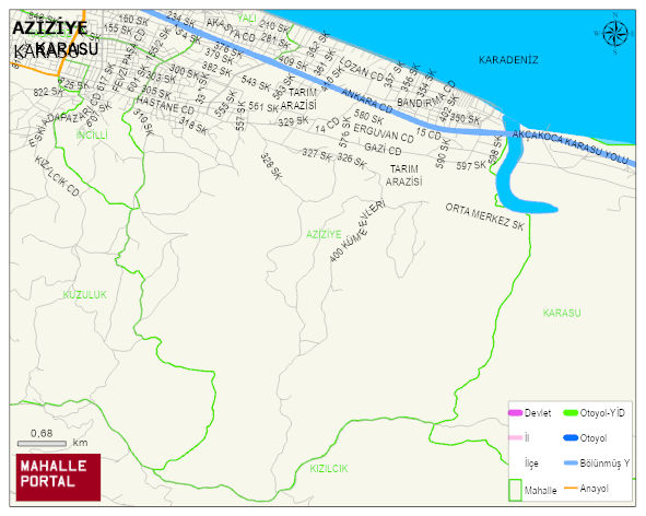 AZİZİYE Mahallesi Haritası | Dağlar, Ovalar ve Akarsu Bilgileri