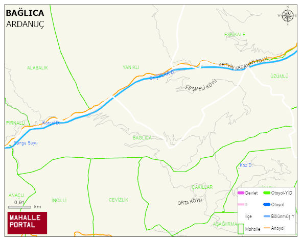 BAĞLICA Köyü Haritası | Dağlar, Ovalar ve Akarsu Bilgileri