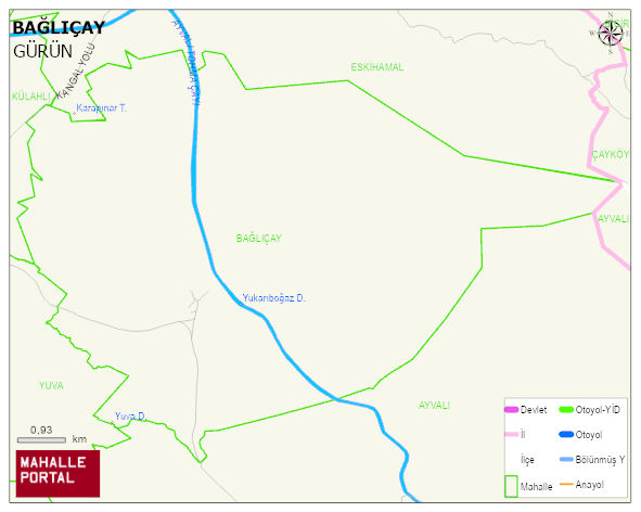 BAĞLIÇAY Köyü Haritası | Mahalle ve Köy Sınırı