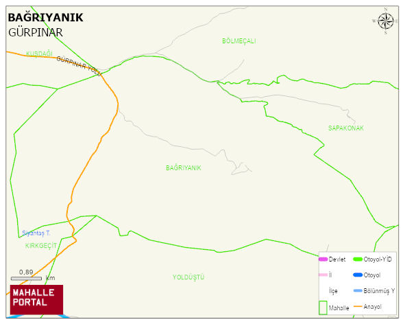 BAĞRIYANIK Mahallesi Haritası | Mahalle ve Köy Sınırı