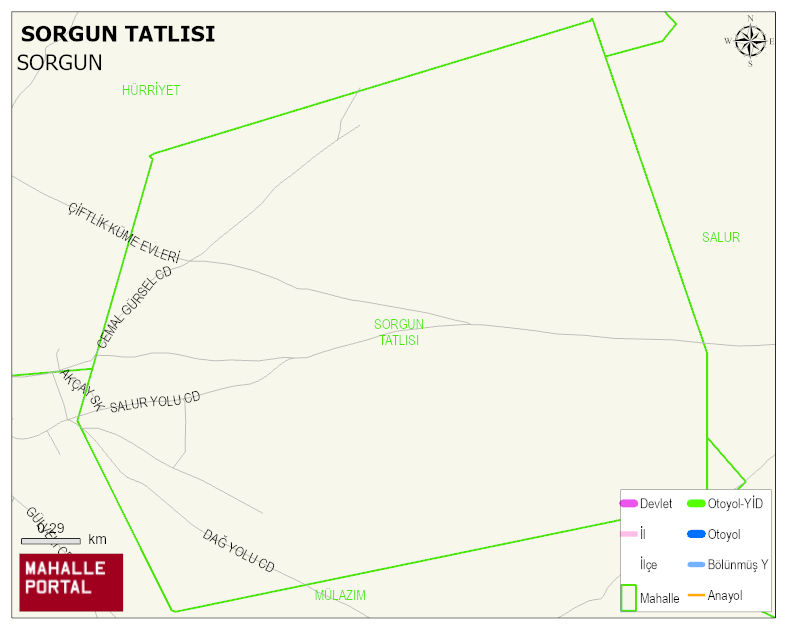 BAHADIN BELDESİ SORGUN TATLISI Mahallesi Haritası | Yükselti ve Doğa Özellikleri