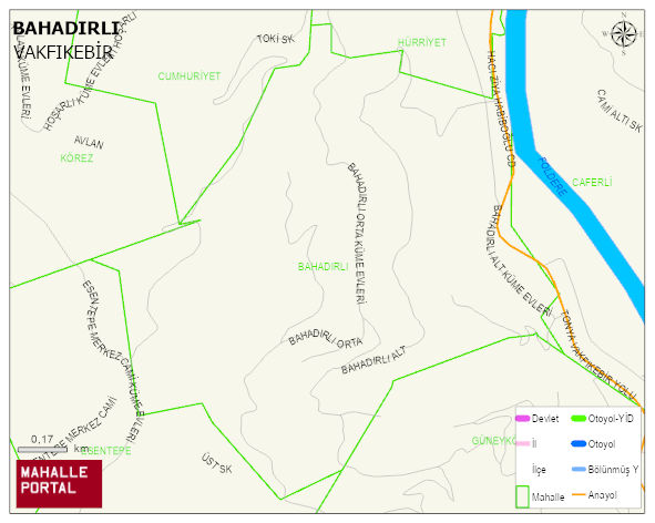 BAHADIRLI Mahallesi Haritası | Detaylı Köy ve Mahalle Görünümü