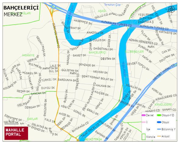 BAHÇELERİÇİ Mahallesi Haritası | Mahalle ve Köy Sınırı