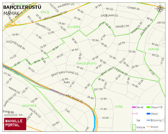 BAHÇELERÜSTÜ Mahallesi Haritası | Detaylı Köy ve Mahalle Görünümü