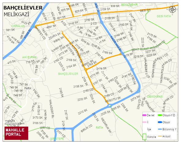 BAHÇELİEVLER Mahallesi Haritası | Yükselti ve Doğa Özellikleri
