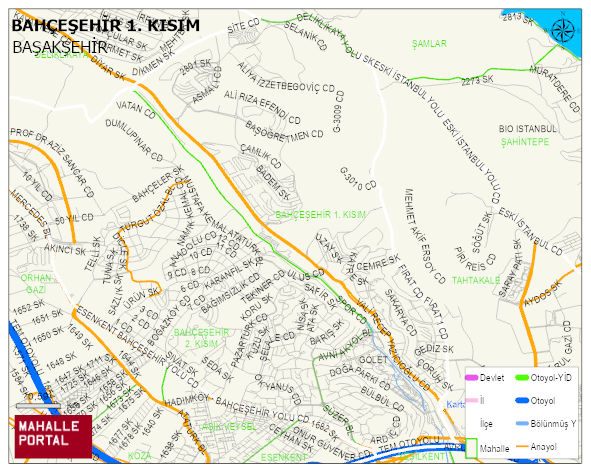 BAHÇEŞEHİR 1. KISIM Mahallesi Haritası | Yükselti ve Doğa Özellikleri