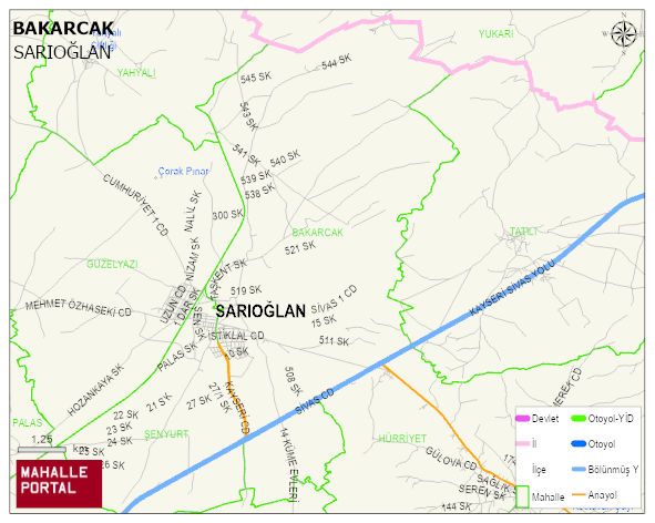 BAKARCAK Mahallesi Haritası | Yükselti ve Doğa Özellikleri