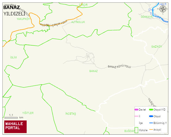 BANAZ Köyü Haritası | Mahalle ve Köy Sınırı