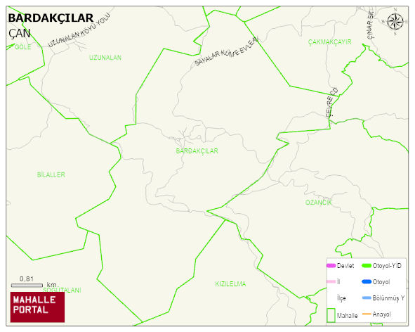 BARDAKÇILAR Köyü Haritası | Mahalle ve Köy Sınırı