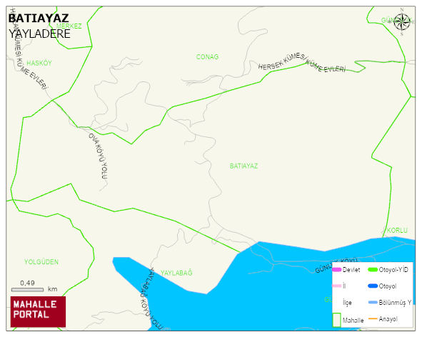 BATIAYAZ Köyü Haritası | Sayısal Bölge Görünümü