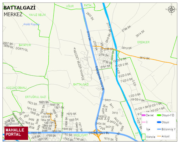 BATTALGAZİ Mahallesi Haritası | Dağlar, Ovalar ve Akarsu Bilgileri