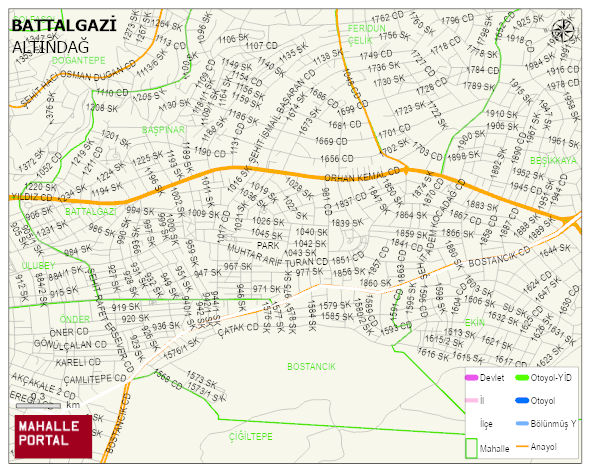 BATTALGAZİ Mahallesi Haritası | Yükselti ve Doğa Özellikleri