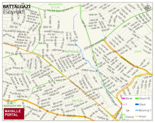 BATTALGAZİ Mahallesi Haritası | Coğrafi Yapı ve Detaylı Haritası