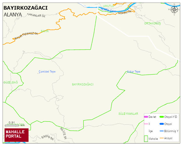 BAYIRKOZAĞACI Mahallesi Haritası | Dağlar, Ovalar ve Akarsu Bilgileri