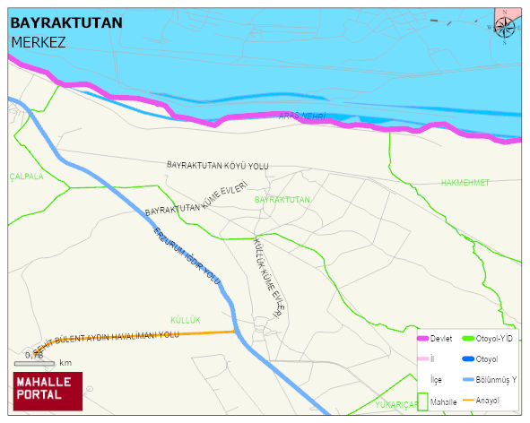 BAYRAKTUTAN Köyü Haritası | Yükselti ve Doğa Özellikleri