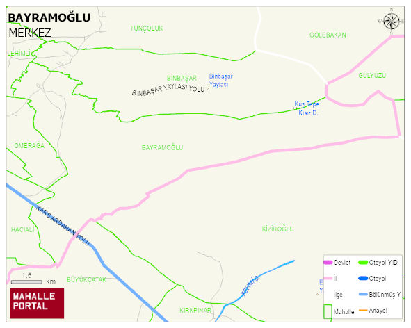 BAYRAMOĞLU Köyü Haritası | Dağlar, Ovalar ve Akarsu Bilgileri