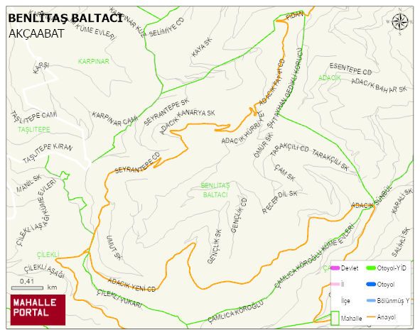ADACIK Mahallesi Haritası | Yükselti ve Doğa Özellikleri