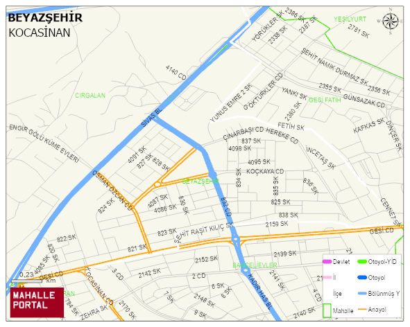 BEYAZŞEHİR Mahallesi Haritası | Yükselti ve Doğa Özellikleri