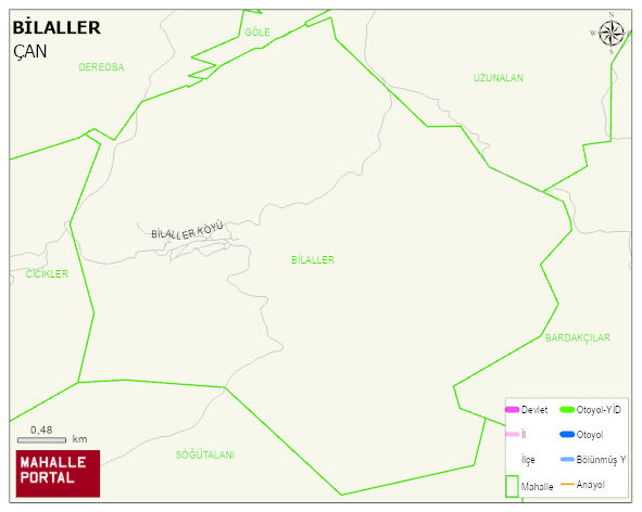 BİLALLER Köyü Haritası | Dağlar, Ovalar ve Akarsu Bilgileri
