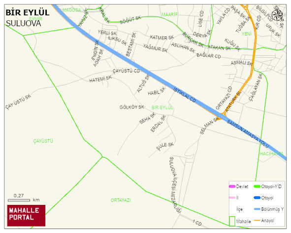 BİR EYLÜL Mahallesi Haritası | Yükselti ve Doğa Özellikleri