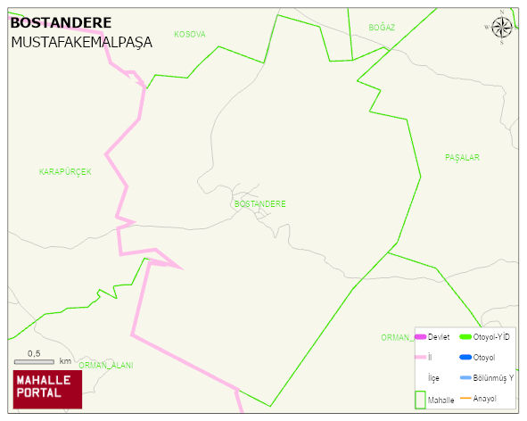 BOSTANDERE Mahallesi Haritası | Mahalle ve Köy Sınırı