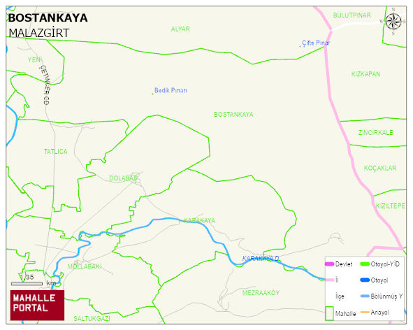 BOSTANKAYA Köyü Haritası | Yükselti ve Doğa Özellikleri