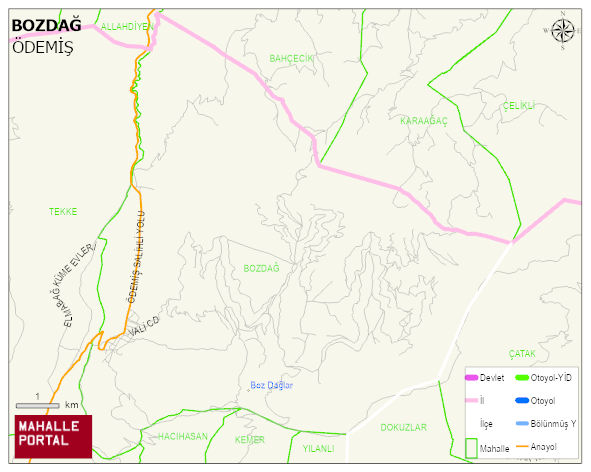 BOZDAĞ Mahallesi Haritası | Yükselti ve Doğa Özellikleri