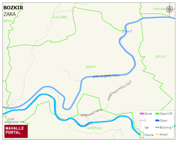 BOZKIR Köyü Haritası | Dağlar, Ovalar ve Akarsu Bilgileri
