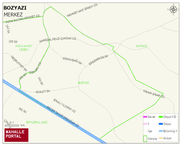BOZYAZI Mahallesi Haritası | Dağlar, Ovalar ve Akarsu Bilgileri