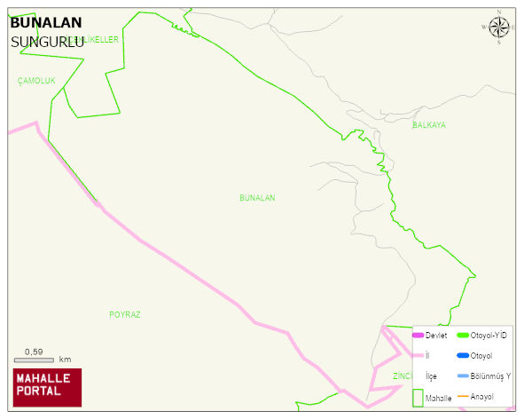 BUNALAN Köyü Haritası | Dağlar, Ovalar ve Akarsu Bilgileri