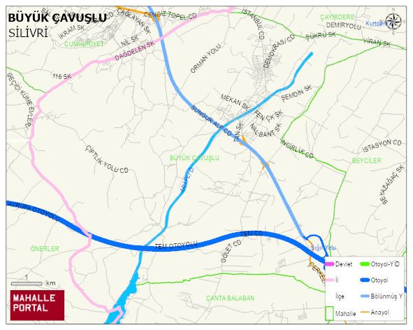 BÜYÜK ÇAVUŞLU Mahallesi Haritası | Dağlar, Ovalar ve Akarsu Bilgileri