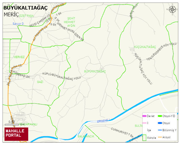 BÜYÜKALTIAĞAÇ Köyü Haritası | Dağlar, Ovalar ve Akarsu Bilgileri