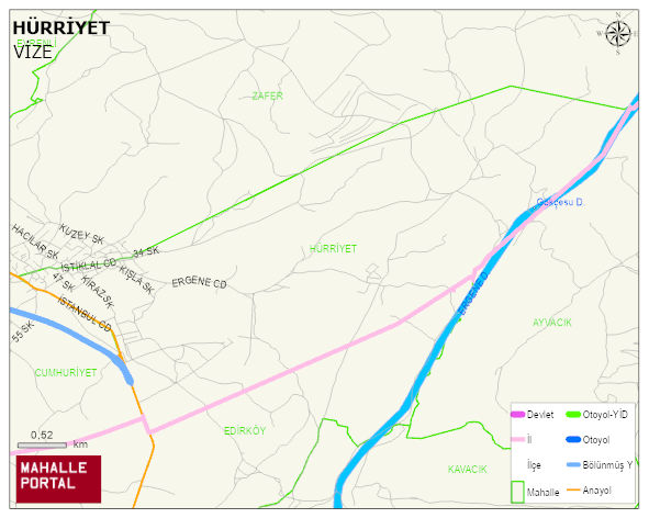 ÇAKILLI BELDESİ HÜRRİYET Mahallesi Haritası | Mahalle ve Köy Sınırı