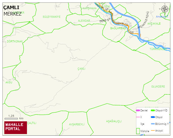 ÇAMLI Köyü Haritası | Dağlar, Ovalar ve Akarsu Bilgileri