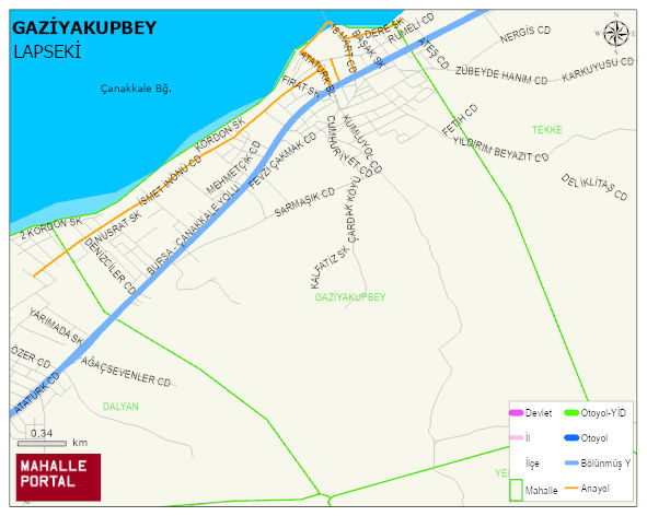 ÇARDAK BELDESİ GAZİYAKUPBEY Mahallesi Haritası | Mahalle ve Köy Sınırı