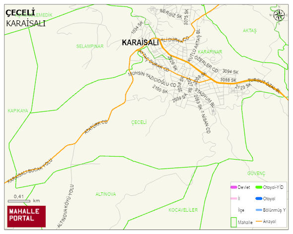 ÇECELİ Mahallesi Haritası | Mahalle ve Köy Sınırı