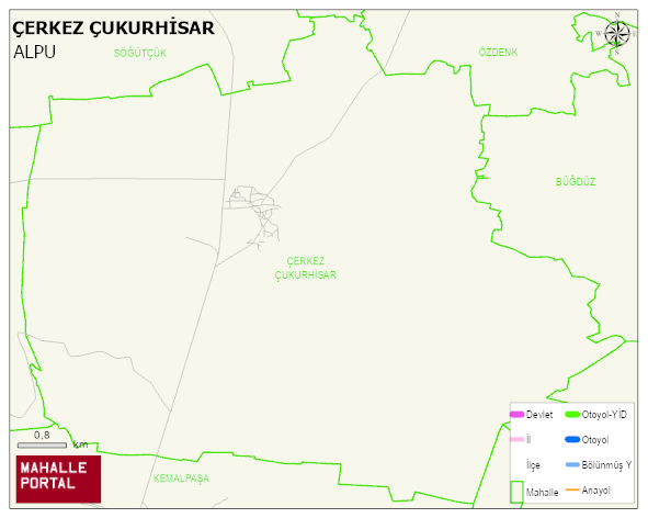 ÇERKEZ ÇUKURHİSAR Mahallesi Haritası | Dağlar, Ovalar ve Akarsu Bilgileri