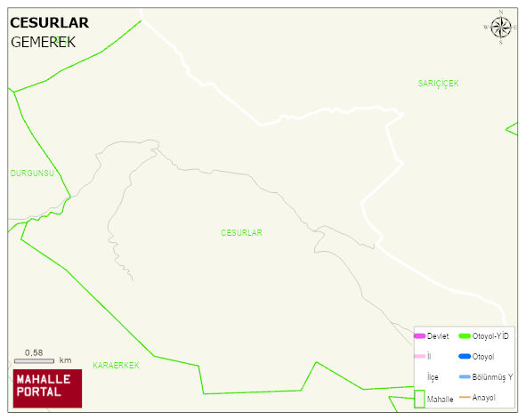CESURLAR Köyü Haritası | Yükselti ve Doğa Özellikleri