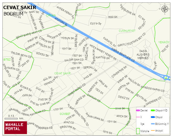 CEVAT ŞAKİR Mahallesi Haritası | Mahalle ve Köy Sınırı