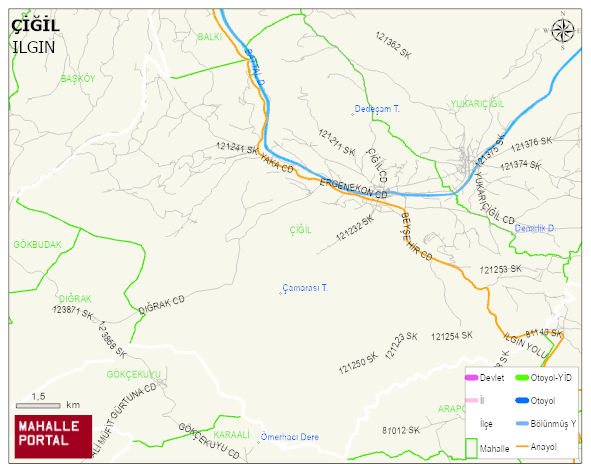 ÇİĞİL Mahallesi Haritası | Mahalle ve Köy Sınırı