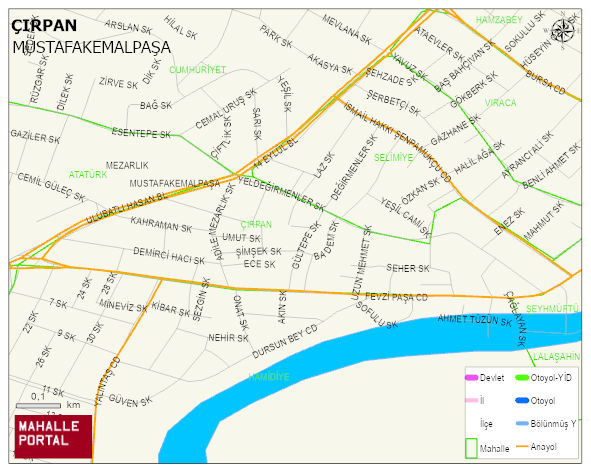 ÇIRPAN Mahallesi Haritası | Yükselti ve Doğa Özellikleri