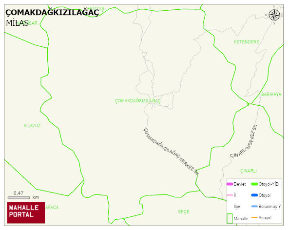 ÇOMAKDAĞKIZILAĞAÇ Mahallesi Haritası | Yükselti ve Doğa Özellikleri