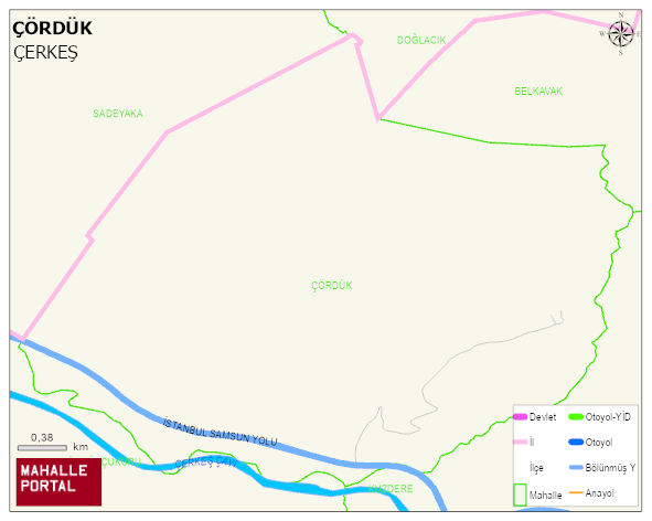 ÇÖRDÜK Köyü Haritası | Yükselti ve Doğa Özellikleri