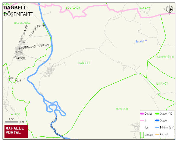 DAĞBELİ Mahallesi Haritası | Dağlar, Ovalar ve Akarsu Bilgileri