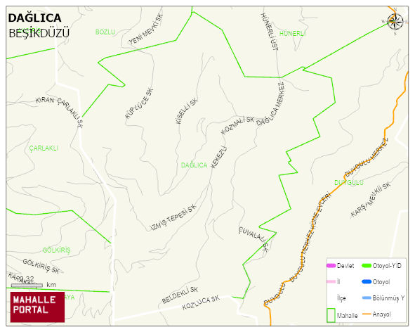 DAĞLICA Mahallesi Haritası | Coğrafi Yapı ve Detaylı Haritası