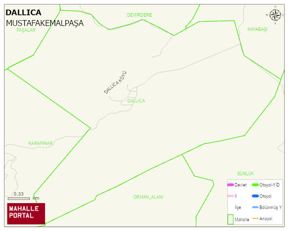 DALLICA Mahallesi Haritası | Sayısal Bölge Görünümü